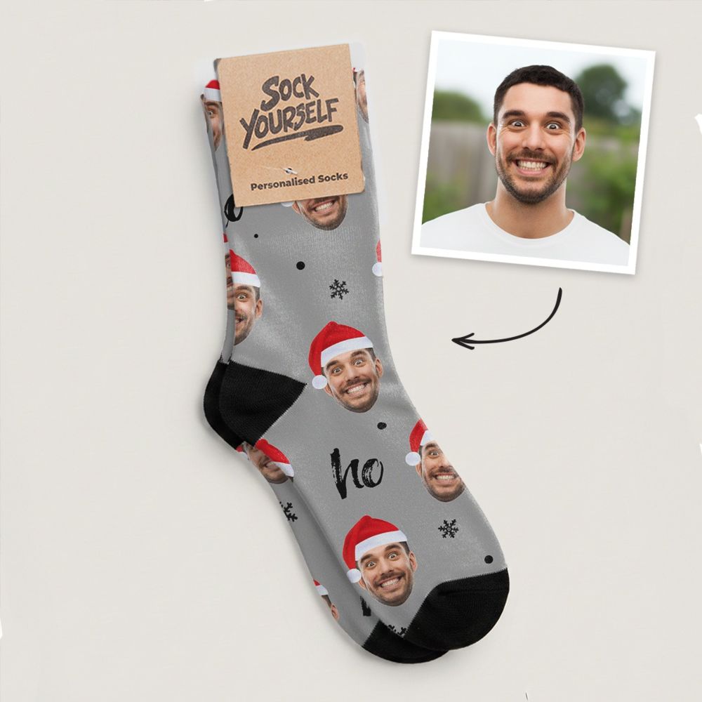 Personalised Socks with Face in Christmas Hat
