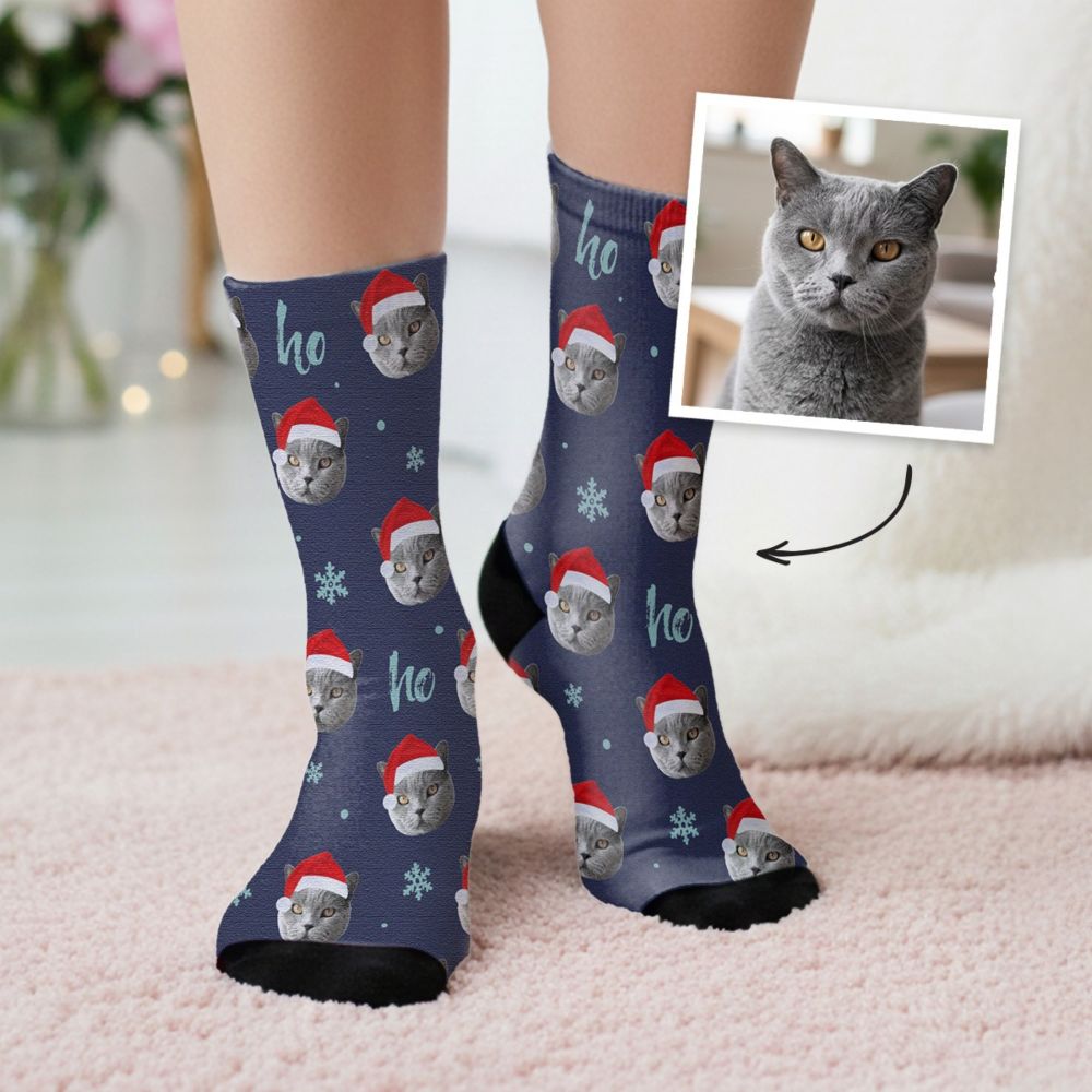 Personalised Socks with Face in Christmas Hat
