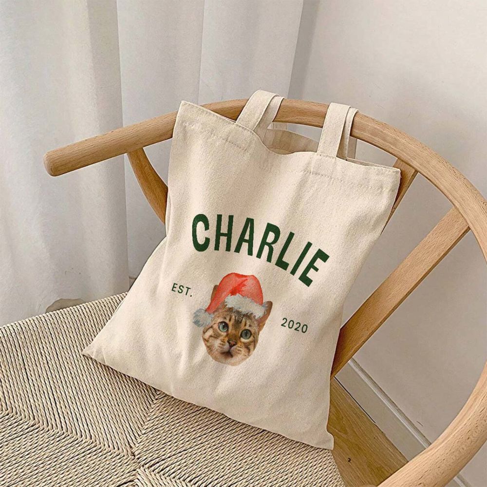 Personalised Tote Bag with Pet in Christmas Hat