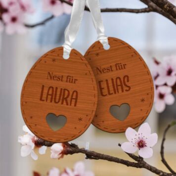 Personalised Easter Egg Hanging Decorations with Text - Set of 2 - Heart - Design