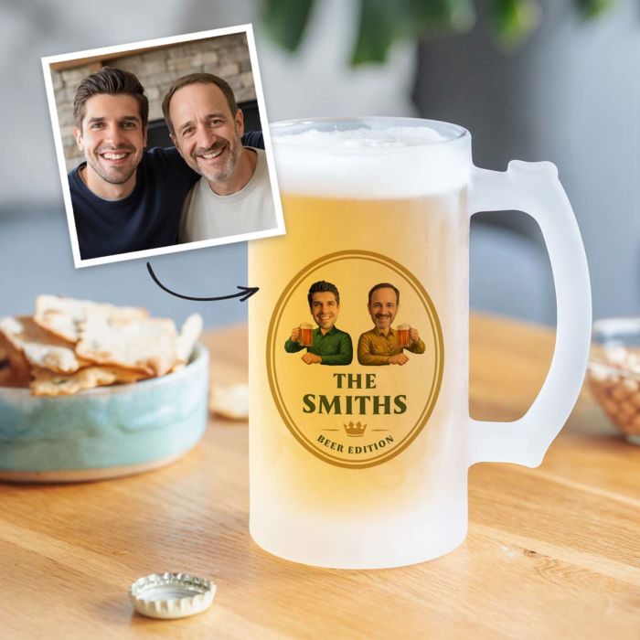 Personalised Beer Mug with Logo and Two Faces