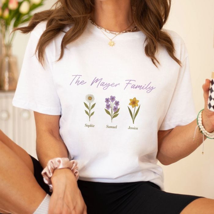 Personalised T-Shirt with Birth Flowers