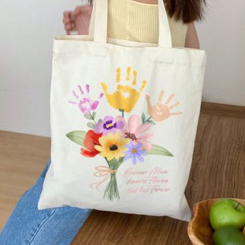 Personalised Handprint Bouquet Tote Bag - 2 Handprints - Design