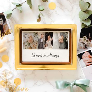 Personalisierte Schokolade als Karte mit Fotocollage und Text - Design